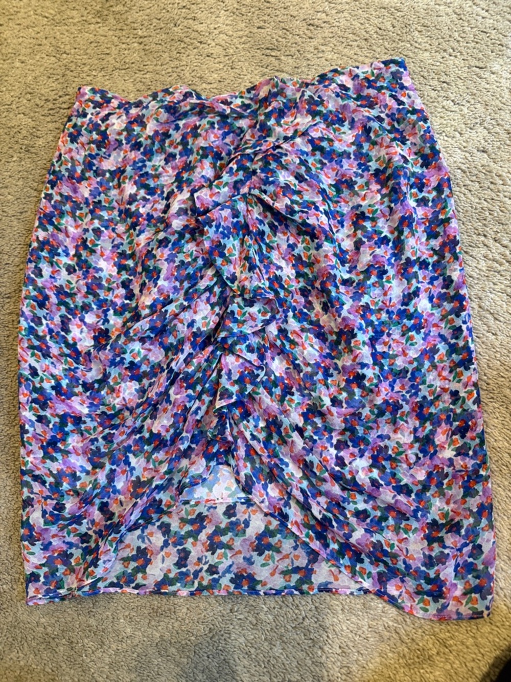 VERONICA BEARD - Floral Ruched Sheer Skirt in Lavender and Multicolor